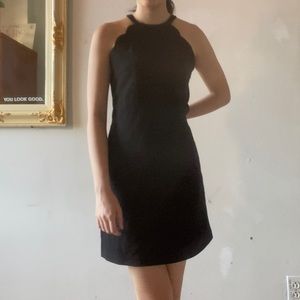 high neck halter scallop trim dress